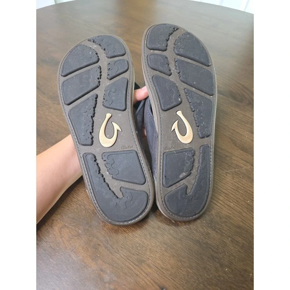 OluKai Men's Nui Brown Full Leather Flip Flop Sandals Size‎ 13 Beach Outdoors